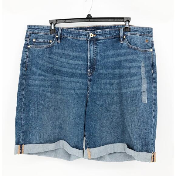 TOMMY HILFIGER Women's TH Flex Denim Shorts 24W Blue Cuffed 9" Inseam Cuffed NWT - Picture 4 of 11